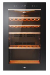 Haier Weinkühlschrank 50 SERIE 5 HWS79GDG I Weinklimaschrank für 79 Flaschen I Neue Technologie für beste Lagerung I Weinkühlschrank 2 Zonen, UV-Glastür & 5 Holzregalen I Wine Fridge vibrationsarm