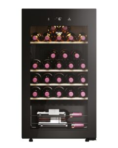 Haier Weinkühlschrank klein 50 SERIE 7 HWS42GDAU1 I 42 Flaschen Weinklimaschrank I Neue Technologie für perfekte Lagerung I Weinkühlschrank 2 Zonen, UV-Glastür & Holzregale I Wi-Fi I Wine fridge