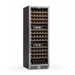 Klarstein Weinkühlschrank Freistehend, Kleiner Getränkekühlschrank Schmal, 2 Zonen Weinkühlschrank mit Glastür, Indoor/Outdoor Beersafe, Kühlschrank Klein mit LED-Lichter, 5-18°C, 73 Flaschen
