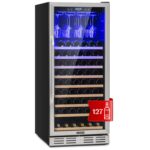 Klarstein Weinkühlschrank Freistehend, Kleiner Getränkekühlschrank Schmal, 2 Zonen Weinkühlschrank mit Glastür, Indoor/Outdoor Beersafe, Kühlschrank Klein mit LED-Lichter, 5-18°C, 73 Flaschen