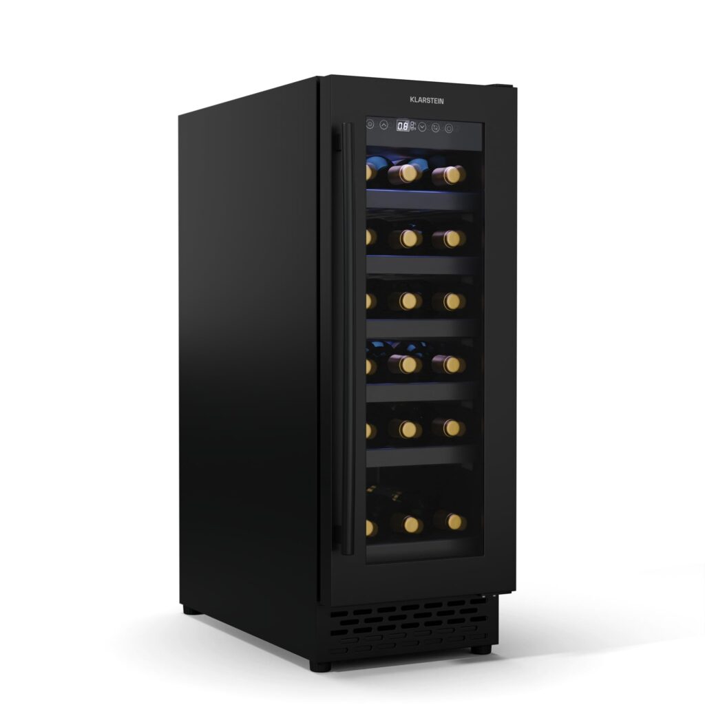 Klarstein Weinkühlschrank Freistehend, Kleiner Getränkekühlschrank Schmal, 2 Zonen Weinkühlschrank mit Glastür, Indoor/Outdoor Beersafe, Kühlschrank Klein mit LED-Lichter, 5-18°C, 73 Flaschen