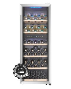 Kalamera Weinkühlschrank 2 Zonen, Edelstahl Glastür, 33 Flaschen(bis zu 310 mm Höhe), 100 Liter, Zwei Temperaturzonen 5-10°C/10-18°C, Freistehend, KRC-33BSS