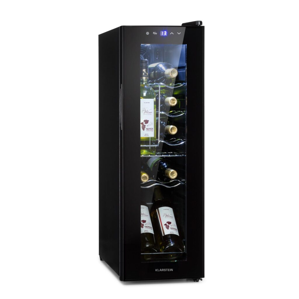 Klarstein Weinkühlschrank Freistehend, Kleiner Getränkekühlschrank Schmal, 2 Zone Weinkühlschrank mit Glastür, Indoor/Outdoor Beersafe, Kühlschrank Klein mit UV-Schutz, 5-18°C, 39 Flaschen