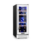 Klarstein Weinkühlschrank Freistehend, Kleiner Getränkekühlschrank Schmal, 2 Zonen Weinkühlschrank mit Glastür, Indoor/Outdoor Beersafe, Kühlschrank Klein mit LED-Lichter, 5-18°C, 73 Flaschen
