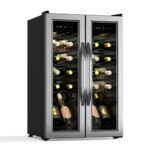 Klarstein Weinkühlschrank Freistehend, Kleiner Getränkekühlschrank Schmal, 2 Zonen Weinkühlschrank mit Glastür, Indoor/Outdoor Beersafe, Kühlschrank Klein mit LED-Lichter, 5-18°C, 33 Flaschen