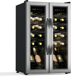 Klarstein Vinamour Weinkühlschrank 2 Zonen - 24 Flaschen, 5-18 °C, Touch-Steuerung, LED-Beleuchtung, Freistehend, Edelstahl-Doppeltür, Weinklimaschrank