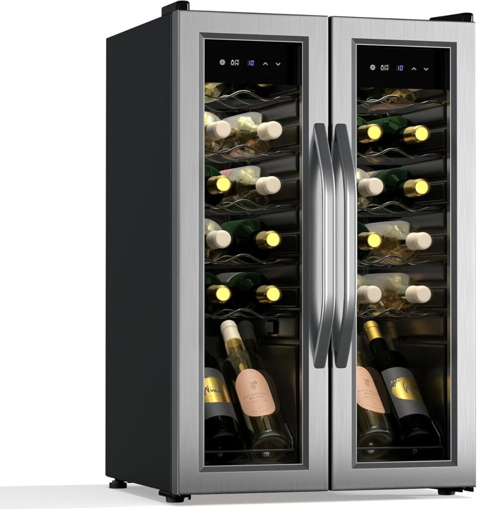 Klarstein Vinamour Weinkühlschrank 2 Zonen - 24 Flaschen, 5-18 °C, Touch-Steuerung, LED-Beleuchtung, Freistehend, Edelstahl-Doppeltür, Weinklimaschrank