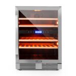 Klarstein Weinkühlschrank Freistehend, Kleiner Getränkekühlschrank Schmal, 2 Zonen Weinkühlschrank mit Glastür, Indoor/Outdoor Beersafe, Kühlschrank Klein mit LED-Lichter, 5-18°C, 73 Flaschen