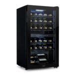 Klarstein Weinkühlschrank Freistehend, Kleiner Getränkekühlschrank Schmal, 2 Zone Weinkühlschrank mit Glastür, Indoor/Outdoor Beersafe, Kühlschrank Klein mit UV-Schutz, 5-18°C, 39 Flaschen