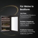 Haier Weinkühlschrank klein 50 SERIE 7 HWS42GDAU1 I 42 Flaschen Weinklimaschrank I Neue Technologie für perfekte Lagerung I Weinkühlschrank 2 Zonen, UV-Glastür & Holzregale I Wi-Fi I Wine fridge