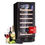 Klarstein Weinkühlschrank Freistehend, Kleiner Getränkekühlschrank Schmal, 2 Zonen Weinkühlschrank mit Glastür, Indoor/Outdoor Beersafe, Kühlschrank Klein mit LED-Lichter, 5-18°C, 73 Flaschen