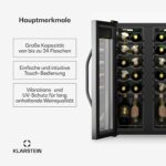 Klarstein Vinamour Weinkühlschrank 2 Zonen - 24 Flaschen, 5-18 °C, Touch-Steuerung, LED-Beleuchtung, Freistehend, Edelstahl-Doppeltür, Weinklimaschrank
