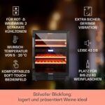 Klarstein Weinkühlschrank Freistehend, Kleiner Getränkekühlschrank Schmal, 2 Zonen Weinkühlschrank mit Glastür, Indoor/Outdoor Beersafe, Kühlschrank Klein mit LED-Lichter, 5-18°C, 73 Flaschen