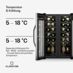 Klarstein Vinamour Weinkühlschrank 2 Zonen - 24 Flaschen, 5-18 °C, Touch-Steuerung, LED-Beleuchtung, Freistehend, Edelstahl-Doppeltür, Weinklimaschrank
