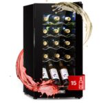 Klarstein Weinkühlschrank Freistehend, Kleiner Getränkekühlschrank Schmal, 2 Zone Weinkühlschrank mit Glastür, Indoor/Outdoor Beersafe, Kühlschrank Klein mit UV-Schutz, 5-18°C, 39 Flaschen