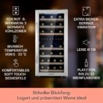 Klarstein Weinkühlschrank Freistehend, Kleiner Getränkekühlschrank Schmal, 2 Zonen Weinkühlschrank mit Glastür, Indoor/Outdoor Beersafe, Kühlschrank Klein mit LED-Lichter, 5-18°C, 33 Flaschen