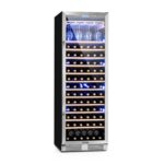 Klarstein Weinkühlschrank Freistehend, Kleiner Getränkekühlschrank Schmal, 2 Zonen Weinkühlschrank mit Glastür, Indoor/Outdoor Beersafe, Kühlschrank Klein mit LED-Lichter, 5-18°C, 73 Flaschen