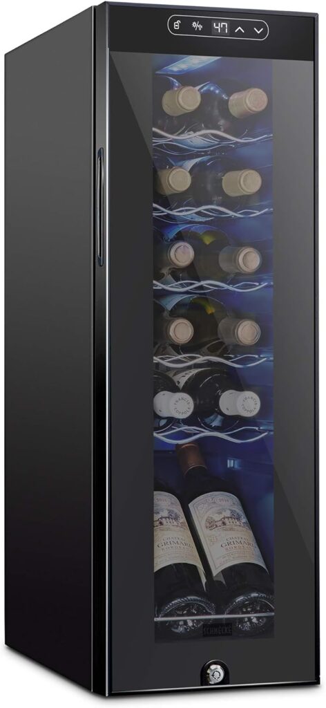 Schmecke 12 Flaschen Kompressor Weinkühler Kühlschrank mit Schloss | großer freistehender Weinkeller | 41f-64f Digitale Temperaturregelung Weinkühlschrank für Rot, Weiß, Sekt oder Sekt - Schwarz
