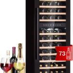 Klarstein Weinkühlschrank Freistehend, Kleiner Getränkekühlschrank Schmal, 2 Zonen Weinkühlschrank mit Glastür, Indoor/Outdoor Beersafe, Kühlschrank Klein mit LED-Lichter, 5-18°C, 73 Flaschen