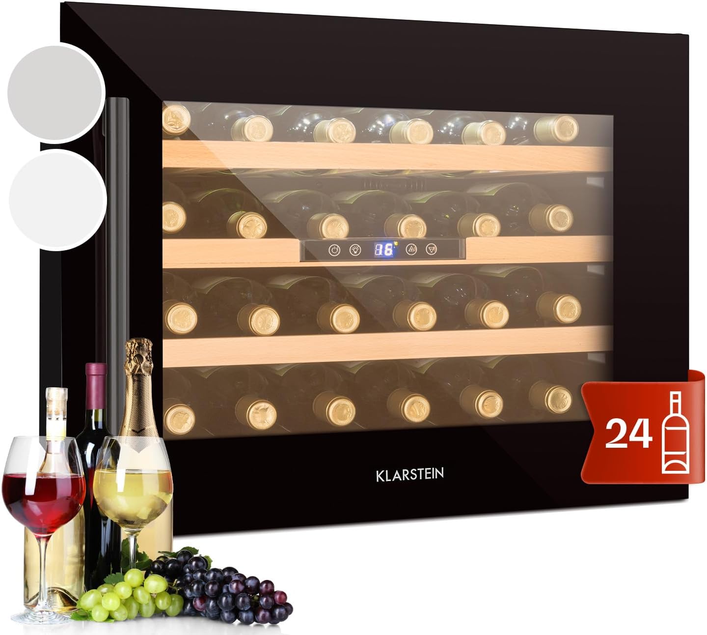 71o4zbZWBgL._AC_SL1500 Klarstein Weinkühlschrank, 1 Zonen Getränkekühlschrank, Kleiner Einbau-Weinschrank Schmal, 57L Wein-Kühlschrank mit Glastür, Indoor/Outdoor Flaschenkühlschrank, Wine Fridge 5-22°C, 24 Flaschen