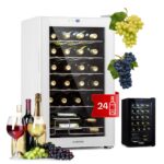 Klarstein Weinkühlschrank Freistehend, Kleiner Getränkekühlschrank Schmal, 2 Zone Weinkühlschrank mit Glastür, Indoor/Outdoor Beersafe, Kühlschrank Klein mit UV-Schutz, 5-18°C, 39 Flaschen