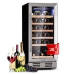 Klarstein Weinkühlschrank Freistehend, Kleiner Getränkekühlschrank Schmal, 2 Zonen Weinkühlschrank mit Glastür, Indoor/Outdoor Beersafe, Kühlschrank Klein mit LED-Lichter, 5-18°C, 73 Flaschen