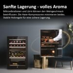 Haier Weinkühlschrank klein 50 SERIE 7 HWS42GDAU1 I 42 Flaschen Weinklimaschrank I Neue Technologie für perfekte Lagerung I Weinkühlschrank 2 Zonen, UV-Glastür & Holzregale I Wi-Fi I Wine fridge