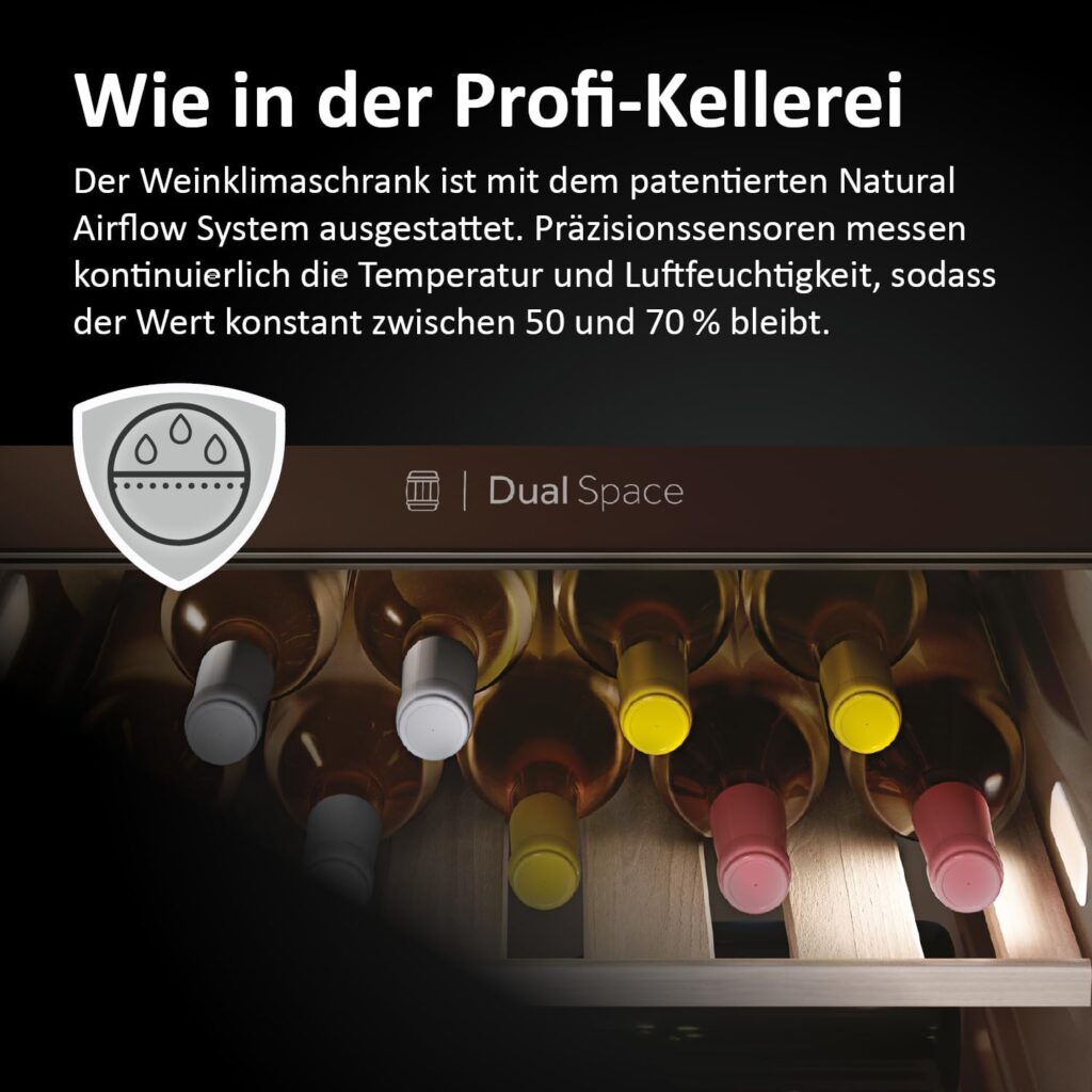 Haier Weinkühlschrank klein 50 SERIE 7 HWS42GDAU1 I 42 Flaschen Weinklimaschrank I Neue Technologie für perfekte Lagerung I Weinkühlschrank 2 Zonen, UV-Glastür & Holzregale I Wi-Fi I Wine fridge