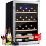 Klarstein Weinkühlschrank Freistehend, Kleiner Getränkekühlschrank Schmal, 2 Zonen Weinkühlschrank mit Glastür, Indoor/Outdoor Beersafe, Kühlschrank Klein mit LED-Lichter, 5-18°C, 33 Flaschen