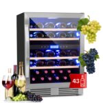 Klarstein Weinkühlschrank Freistehend, Kleiner Getränkekühlschrank Schmal, 2 Zonen Weinkühlschrank mit Glastür, Indoor/Outdoor Beersafe, Kühlschrank Klein mit LED-Lichter, 5-18°C, 73 Flaschen