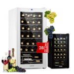 Klarstein Weinkühlschrank Freistehend, Kleiner Getränkekühlschrank Schmal, 2 Zone Weinkühlschrank mit Glastür, Indoor/Outdoor Beersafe, Kühlschrank Klein mit UV-Schutz, 5-18°C, 39 Flaschen