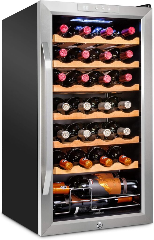 Ivation - Weinkühler mit 28 verschließbaren Flaschen, großer Weinkeller ohne Eingriff für Rot, Weiß, Champagner oder Champagner, 41f-64f mit digitaler Stahltemperaturregelung